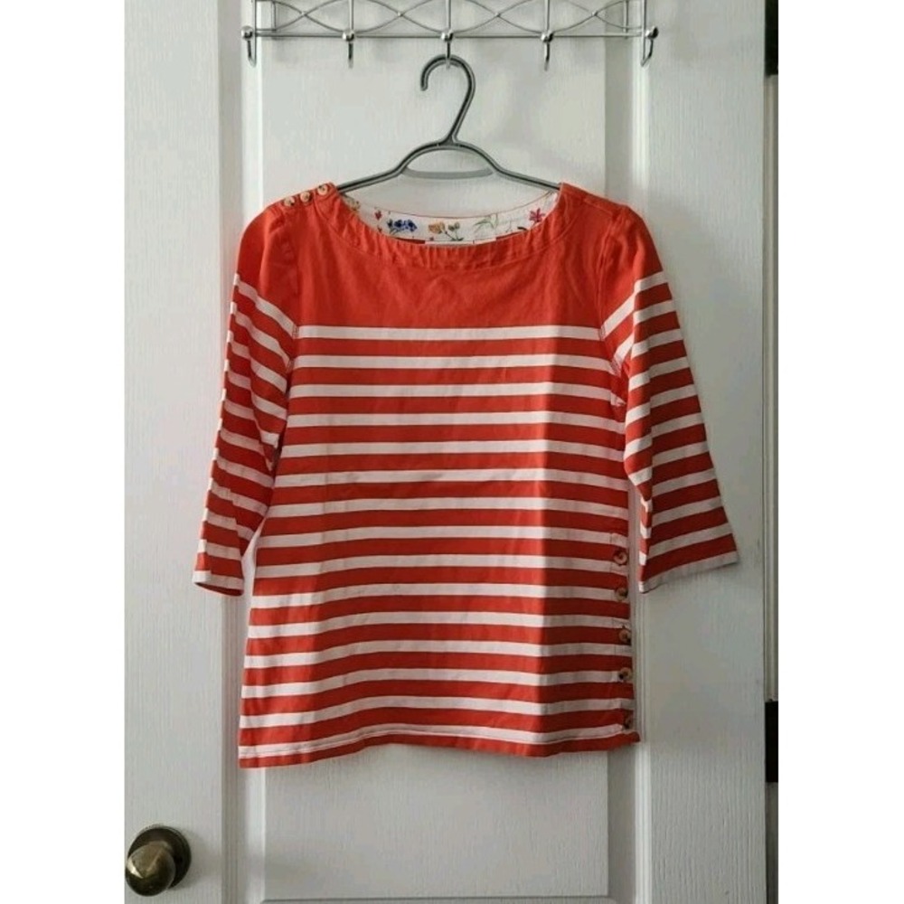 Maeve Anthropologie Top Womens Orange Stripe Nautical Boho 3/4 Sleeve Blouse XS